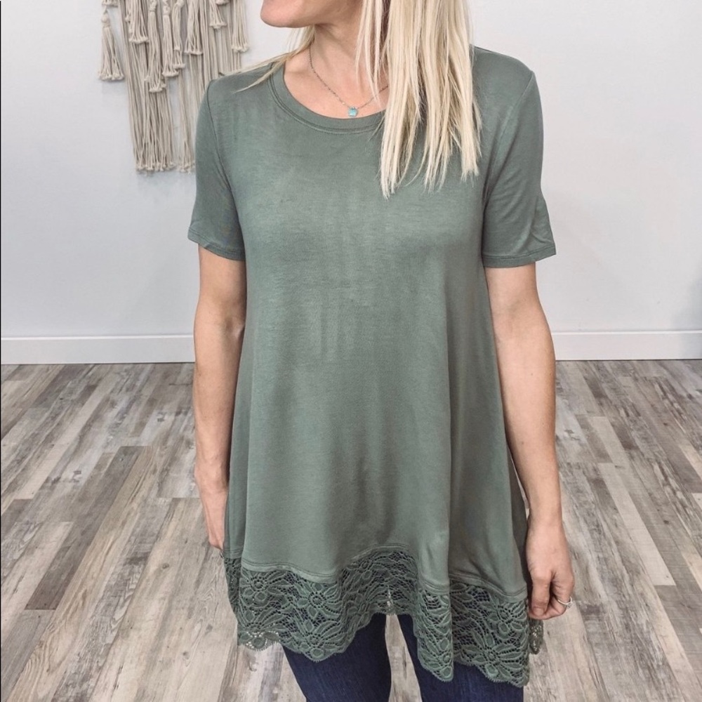 Olive green top with lace details